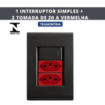 Conj 1 interruptor simples + 2 tomadas 20a vermelha liz grafite tramontina
