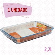 Conj. 1 Lasanheira Travessa 2,2 Litros Vidro Retangular Bolos