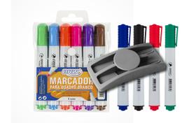 Conj 10 caneta marcador para quadro branco sortido brw + apagador porta caneta