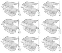 Conj 10 Cuba Gastronômica Policarbonato GN 1/9X65 mm 590 ML COM TAMPA POLI com ABERTURA + Colheres Poli Cambro Conj 10 Cuba Gastronômica Policarbonato GN 1/9X65 mm 590 ML COM TAMPA POLI com ABERTURA + Colheres Poli Cambro