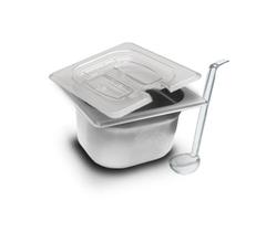 CONJ 10 CUBAS Em INOX 1/6x100 Mm 1,5 Litros + 10 TAMPAS 1/6 Em POLICARBONATO Com ABERTURA + 10 CONCHAS Em POLI 21,6 cm Originais ZAHAV & CAMBRO