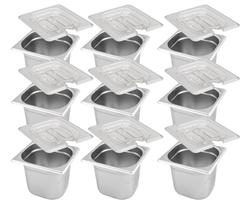 CONJ 10 CUBAS Gastronômicas Em INOX GN 1/6x150 mm 2,2 Litros Sem Alça com Tampa Poli com Abertura