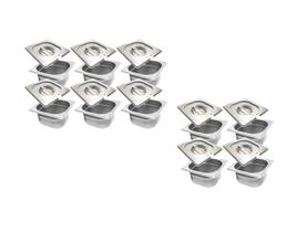 CONJ 10 CUBAS Gastronômicas Em INOX GN 1/6x65 mm 900 ML + 10 TAMPAS INOX Com ABERTURA Para COLHER ZAHAV