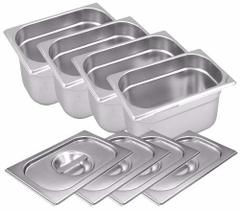 Conj 10 Cubas Gastronômicas Inox GN 1/4x100 mm 2,72 L sem alça COM TAMPA Conj 10 Cubas Gastronômicas Inox GN 1/4x100 mm 2,72 L sem alça COM TAMPA