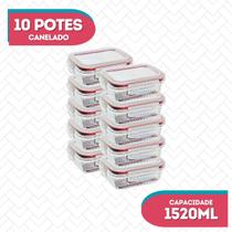 Conj 10 Pote Vidro Hermético Marmita Fitness 1520ml Freezer