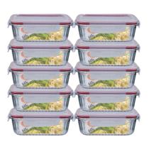 Conj. 10 Potes Vidro Retangular Mantimentos 640ml Canelado Conj. 10 Potes Vidro Retangular Mantimentos 640ml Canelado