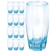 Conj. 12 Copos Luxo 370ml Flórida Vidro Azul Grosso Água