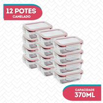 Conj 12 Pote Vidro Hermético Marmita Fit 370ml Microondas