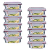 Conj. 12 Potes De Vidro Hermetico Retangular 370ml Canelado