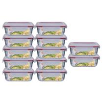 Conj. 12 Potes Vidro Retangular Mantimentos 640ml Canelado