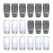 Conj 18 Copos de Vidro 370ML 2Cores Transparente Cinza Conj 18 Copos de Vidro 370ML 2Cores Transparente Cinza