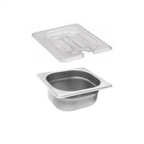 CONJ 18 CUBAS Em INOX 1/6x65 Mm 1 Litro + 18 TAMPAS 1/6 Em POLI Com ABERTURA Para Colher e Conchas Originais ZAHAV &amp CAMBRO