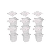 CONJ 18 CUBAS Gastronômicas Em POLICARBONATO GN 1/6X150 mm 2,2 Litros + 18 TAMPAS 1/6 Em POLI SEM ABERTURA CAMBRO
