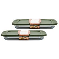 Conj. 2 Assadeiras Retangular Vidro Hermética C/Tampa 3L