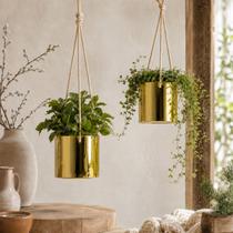 Conj. 2 Cachepôs Cerâmica Dourado Corda Decor Jardim Plantas Conj. 2 Cachepôs Cerâmica Dourado Corda Decor Jardim Plantas