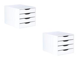 Conj. 2 Caixa Arquivo Gaveteiro Em MDF Branco Com 4 Gavetas Brancas Fundas Referência 3336 SOUZA