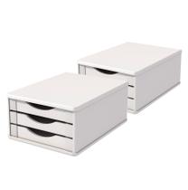 CONJ. 2 Caixas Arquivo Gaveteiros Em MDF Branca Com 3 Gavetas Brancas Referência 3305 SOUZA