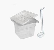 Conj 2 Cuba Gastronômica Policarbonato GN 1/6X100 mm 1,5L com TAMPA COM ABERTURA + CONCHA Conj 2 Cuba Gastronômica Policarbonato GN 1/6X100 mm 1,5L com TAMPA COM ABERTURA + CONCHA