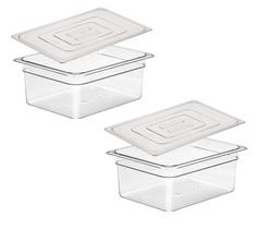 CONJ 2 Cubas Gastronômica Em POLICARBONATO GN 1/2X200 mm 24 Litros + 2 TAMPAS 1/2 Em POLI SEM ABERTURA CAMBRO PARA SOUS VIDE