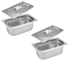 CONJ 2 CUBAS Gastronômicas Em INOX GN 1/3X150 mm 5,4 Litros + 2 TAMPAS 1/3 Em INOX Sem ABERTURA ZAHAV