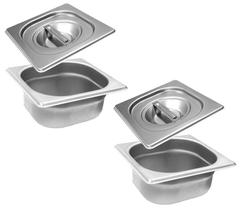 CONJ 2 CUBAS Gastronômicas Em INOX GN 1/6x65 mm 1 Litro + 2 TAMPAS 1/6 Em INOX SEM ABERTURA ZAHAV