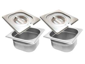 CONJ 2 CUBAS Gastronômicas Em INOX GN 1/6x65 mm 900 ml + 2 TAMPAS 1/6 Em INOX Com ABERTURA Para Colher ZAHAV CONJ 2 CUBAS Gastronômicas Em INOX GN 1/6x65 mm 900 ml + 2 TAMPAS 1/6 Em INOX Com ABERTURA Para Colher ZAHAV