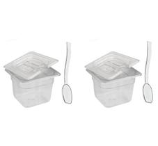 CONJ 2 CUBAS Gastronômicas Em POLICARBONATO GN 1/6X100 mm 1,5 Litros + 2 TAMPAS 1/6 Em POLI Com ABERTURA CAMBRO + 2 COLHERES 21 cm SB