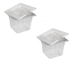 CONJ 2 CUBAS Gastronômicas Em POLICARBONATO GN 1/6X100 mm 1,5 Litros + 2 TAMPAS 1/6 Em POLI Com ABERTURA PARA COLHER CAMBRO