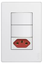 Conj. 2 Interruptores (1 Simples + 1 Paralelo) 10A/250V + 1 Tomada 2P+T 10A/250V (Fundo vermelho)