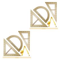 CONJ 2 Kits Geométricos do Professor MDF Com Régua 1 Metro Com Pegador + Compasso Para Quadro Branco + Esquadro MDF 30/60 + Esquadro MDF 45+ Transfe