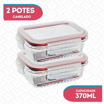 Conj 2 Pote Vidro Hermético Marmita Fitness 370ml Microondas