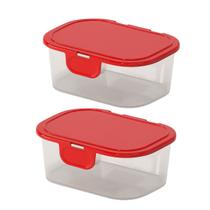 Conj 2 Potes Plástico Multiuso Tampa Fixa 350ml Porta Mantimentos Retangular BPA Free Resistente