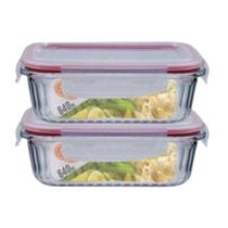 Conj. 2 Potes Vidro Retangular Mantimentos 640ml Canelado Conj. 2 Potes Vidro Retangular Mantimentos 640ml Canelado