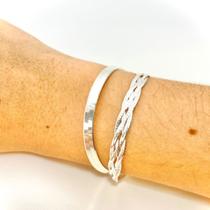 Conj. 2 Pulseiras Prata Maciça 925 4 Fios Laminada