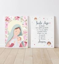 Conj 2 Quadros Infantil Quarto Bebê Nossa Senhora e Oração Anjo da Guarda 24x33 c Vidro Conj 2 Quadros Infantil Quarto Bebê Nossa Senhora e Oração Anjo da Guarda 24x33 c Vidro