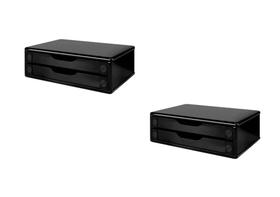 CONJ 2 Suportes Para Monitor Em Madeira MDF Black Piano Com 2 Gavetas Black Piano Referência 3346 SOUZA CONJ 2 Suportes Para Monitor Em Madeira MDF Black Piano Com 2 Gavetas Black Piano Referência 3346 SOUZA