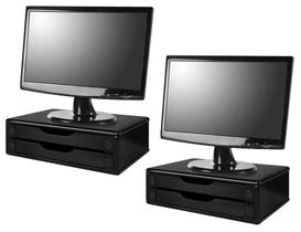 CONJ 2 Suportes Para Monitor Em Madeira MDF Black Piano Com 2 Gavetas Black Piano Referência 3346 SOUZA