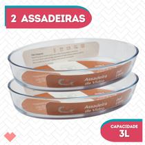 Conj 2 Travessa Refratário Oval Vidro Temperado 3L Sobremesa