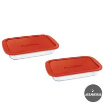 Conj 2 Travessa Retangular Vidro 2,9L Forno Freezer C/Tampa Conj 2 Travessa Retangular Vidro 2,9L Forno Freezer C/Tampa