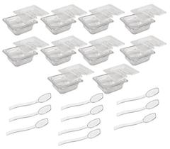 CONJ 20 CUBAS Gastronômicas Em POLICARBONATO GN 1/6X65 mm 900 ml + 20 TAMPAS 1/6 Em POLI Com ABERTURA CAMBRO + 20 COLHER 21 cm SB