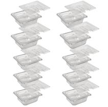 CONJ 20 CUBAS Gastronômicas Em POLICARBONATO GN 1/6X65 mm 900 ml + 20 TAMPAS 1/6 Em POLI Com Abertura Para COLHERES CAMBRO