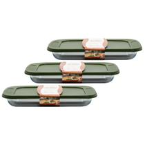 Conj. 3 Assadeiras Retangular Vidro Hermética C/Tampa 3L