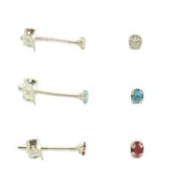 Conj. 3 Brinco Zirconia Redondo Colorido Prata Legitima 925