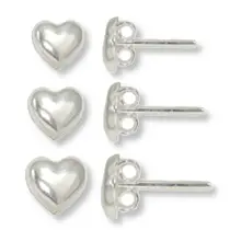 Conj. 3 Brincos Prata Legítima 925 Coração Trio
