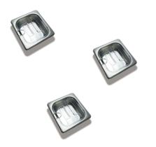 CONJ 3 CUBAS Em INOX GN 1/6x65 mm 900 ml + 3 TAMPAS 1/6 Em POLICARBONATO Com ABERTURA Para COLHER e CONCHA SB