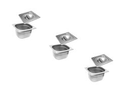 CONJ 3 CUBAS Gastronômicas Em INOX GN 1/6x100 mm 1,5 Litros + 3 TAMPAS 1/6 Em INOX Sem AbBERTURTA ZAHAV