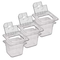 CONJ 3 CUBAS Gastronômicas Em POLICARBONATO GN 1/6X100 mm 1,5 Litros + 3 TAMPAS 1/6 Em POLI Com FLIP, DOBRADIÇA e ABERTURA SB CONJ 3 CUBAS Gastronômicas Em POLICARBONATO GN 1/6X100 mm 1,5 Litros + 3 TAMPAS 1/6 Em POLI Com FLIP, DOBRADIÇA e ABERTURA SB