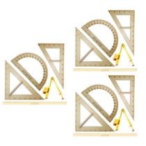 Conj 3 Kits Geométricos do Professor Mdf Com 3 Réguas 1 Metro, 3 Compassos Para Quadro Branco, 3 Esquadros 30/60º, 3 Esquadros 45º e 3 Transferidores