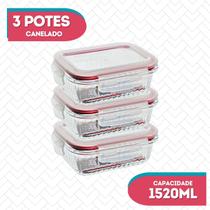 Conj 3 Pote Vidro Hermético Marmita Fitness 1520ml Freezer Conj 3 Pote Vidro Hermético Marmita Fitness 1520ml Freezer