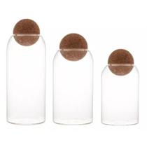 Conj 3 Potes Frascos De Vidro Com Tampa Esfera Cortiça - Transparente